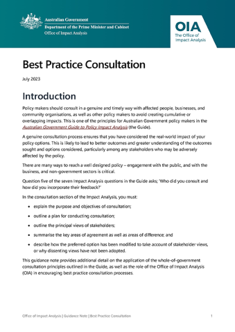 Best practice consultation guidance note