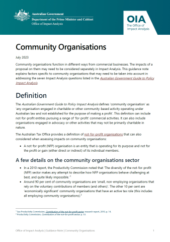 Community organisations guidance note