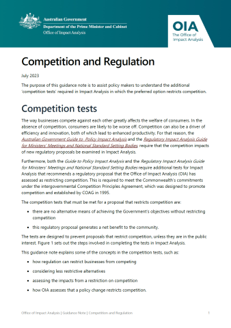 Competition and regulation guidance note