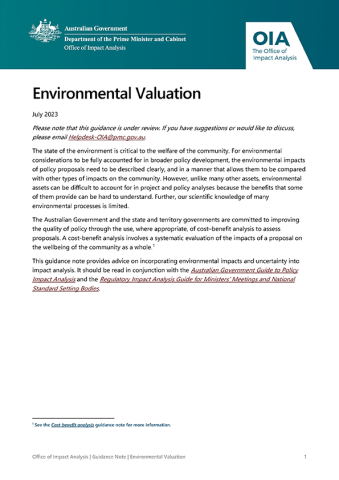 Environmental valuation guidance note