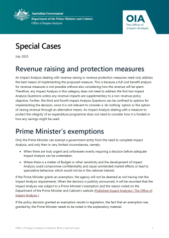 Special cases guidance note