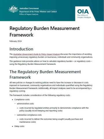 Regulatory Burden Measurement Framework guidance note